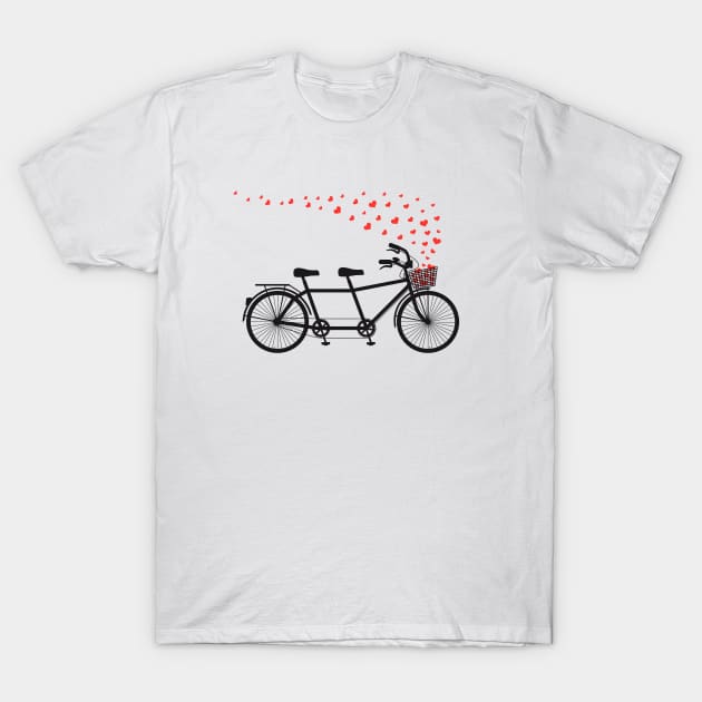 tandem bicycle and flying red hearts for Valentine's day, wedding invitation T-Shirt by beakraus